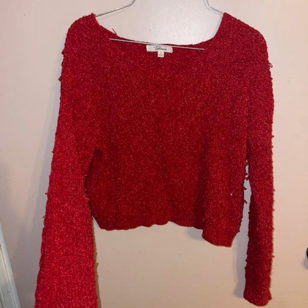 Takara Textured Red V-Neck Sweater